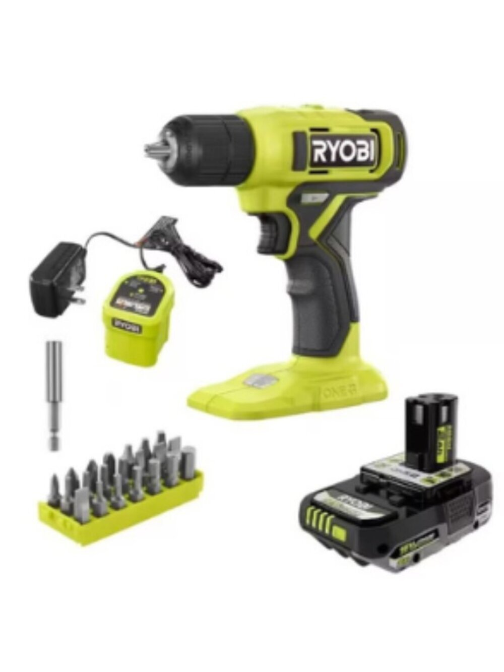 RYOBI ONE+ 18V Cordless Drill Driver Kit Battery Charger 28pc Bit Set